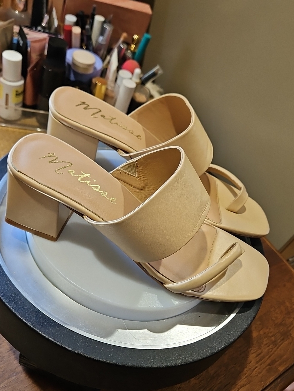 Matisse Neutral Beige Block Heel Mules